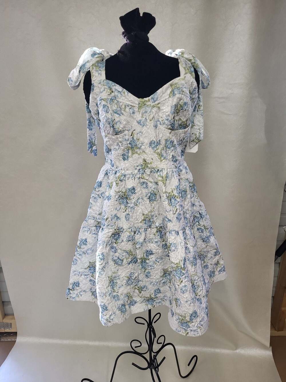 Altar'd State Sara Floral Jacquard Mini Dress with Tie Shoulders
